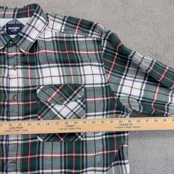 VTG Wrangler Sport Thermal Lined Flannel Mens XXL Green Plaid Cotton 90s Era - Picture 6 of 7